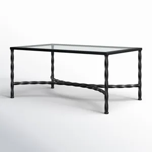 Table basse rectangulaire moderne en verre avec structure en métal torsadé, mobilier de salon intérieur, design durable - Product Image 3