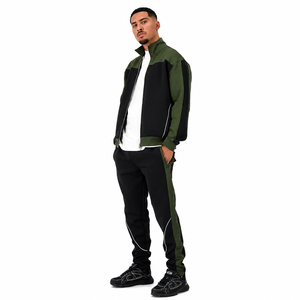 Ensemble de survêtement zippé color block pour homme, manches longues, col montant, pantalon de jogging décontracté, respirant, en polyester et coton, pour l'automne - Product Image 2