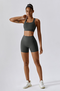 Soutien-gorge de sport dos nageur gris foncé pour femme, sans armatures, sans coutures, respirant, en Spandex et Polyester, design sportif, toutes saisons - Product Image 3