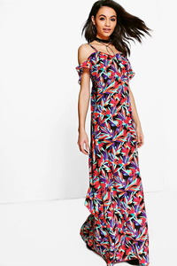 Vestidos Largos de Gasa Estampados para Mujer, Tallas Grandes, Moda de Verano, Casual, Elegante, Floral, con Volantes, Cuello en V, Manga Corta - Product Image 5