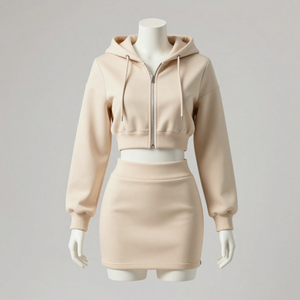 Women 2 Piece Hoodie Skirt Set Cropped <b>Zip</b>-<b>Up</b> <b>Jacket</b> and Mini Skirt Matching Tracksuit Autumn Outfit with OEM ODM Customization - Product Image 4