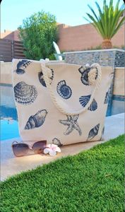 Sac fourre-tout en toile personnalisé avec imprimé coquillage, poignées en corde et doublure en polyester pour la plage, le shopping et les voyages – Sac pour femme - Product Image 3