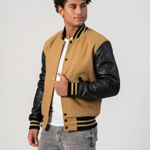 Blouson Bomber Varsity pour Homme en Laine Noire et Cuir, Corps en Laine Premium, Manches en Cuir Véritable, Poignets Côtelés et Boutons Pression, Style Urbain - Product Image 2