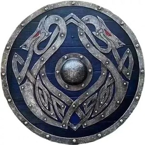 Escudo Redondo Vikingo Medieval Hecho a Mano de Madera de 24 Pulgadas con Patrón de Animales Negros para Representación Histórica - Product Image 2