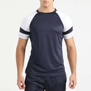 Camiseta de Cuello Redondo con Mangas Raglán Azul Marino y Blanco para Hombre, de Secado Rápido, Deportiva, Ajustada, Material Jersey - Product Image 1