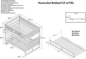 เตียงสองชั้นแบบดั้งเดิม Atlantic Furniture Nantucket ทำจากไม้สนแท้ พร้อมเตียงเสริมแบบยกสูง ทนทาน ตกแต่งด้วยสีวอลนัทโบราณ - Product Image 2