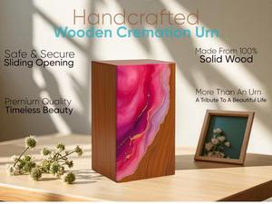 Handmade American Style Rosewood Eco-Friendly Cremation Urn with Pink Resin Memorial Keepsake <b>Box</b> for Baby & <b>Pet</b> - Product Image 3