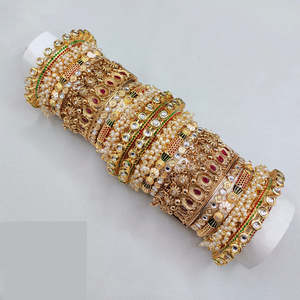 Premium Glam Finish Kundan Meenakari and Pearl <b>Bangles</b> Designer Jewelry <b>Set</b> for Women Elegant Wedding Wear - Product Image 1