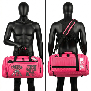 Bolsa Deportiva de Lucha Libre para Hombre, Poliéster 600D, 350 GSM, Resistente, Rosa y Negro, Panel de Malla, Personalizable con Logotipo por Sublimación - Product Image 1
