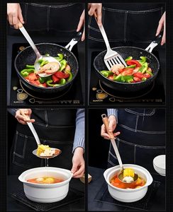 Ustensiles de cuisine en acier inoxydable avec manche en bois : Spatule ajourée, Spatule plate, Louche à soupe, Écumoire, Outils de cuisine à long manche - Product Image 5