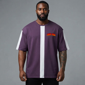 T-shirt homme coupe ample, tendance, bicolore, surdimensionné, 100% coton, logo imprimé DTF personnalisé, style hip hop. - Product Image 1