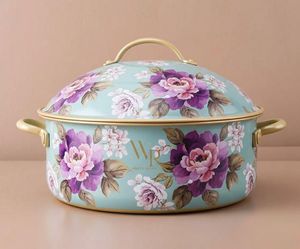 Cacerola Royal Look Palm, Recipiente Metálico para Servir con Tapa, Color Azul Dorado, Calentador de Alimentos, Vajilla de Cocina para Cenas y Pedidos al por Mayor - Product Image 2