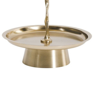 Charming Two <b>Tier</b> Golden <b>Cake</b> Stand Featuring Smooth Circular Trays And A Unique Central Stem Topped With A Bow For Serving - Product Image 4