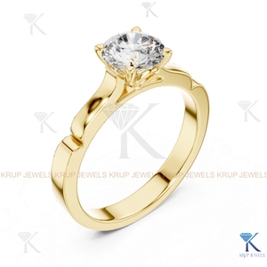 Anillo de compromiso solitario con diamante cultivado en laboratorio, corte redondo, E VVS2, certificado IGI, en oro macizo con engaste de corona, estilo filigrana vintage. - Product Image 2