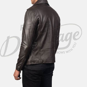 Veste de motard en cuir marron foncé pour homme, en véritable peau de mouton, coupe ajustée, automne-hiver, décontractée, avec fermeture éclair asymétrique - Product Image 2
