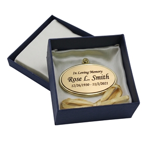 Plaque commémorative ovale personnalisable en métal pour urne funéraire, pendentif suspendu, plaque nominative élégante avec ruban pour récipient funéraire - Product Image 3