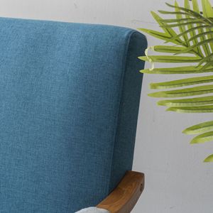 เก้าอี้โซฟาเดี่ยวแบบย้อนยุคทำจากไม้เนื้อแข็งขนาด67x72.5x82ซม. สีน้ำเงินกรมท่าสำหรับห้องนั่งเล่นพร้อมหัวเข็มขัดพนักพิง - Product Image 4