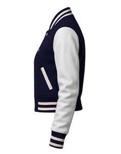 CHALASA SPORTS Custom Women's Cropped Wool Varsity <b>Jacket</b> Chenille Embroidery Letterman Quilted Cotton College Covered Button - Product Image 3