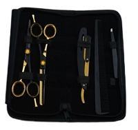 Ensemble de ciseaux professionnels pour couper les cheveux, ciseaux droits et affûtés, kit de coiffure pour barbier, 11 pièces, rasoir, peigne, brosse de nettoyage, étui en cuir - Product Image 5