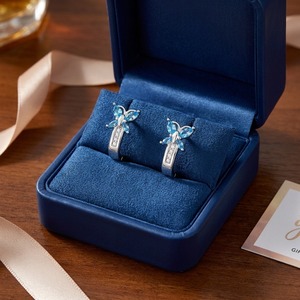 Pendientes de Aro de Oro Blanco de 14 Quilates con Topacio Azul Natural y Diamantes Cultivados en Laboratorio para Mujer, Regalo Moderno, Joyería Fina, OEM, ODM - Product Image 1