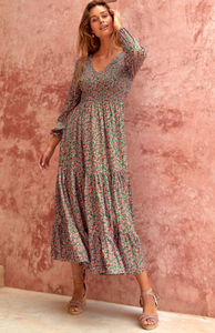 <b>Summer</b> Women Digital Printed Long <b>Sleeves</b> V-Neck Casual Long Ruffled Printed <b>Dresses</b> - Product Image 3