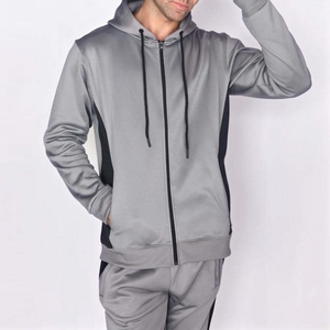 Survêtement streetwear tissé pour homme, coupe droite, respirant, en coton uni noir, avec sweat à capuche zippé, idéal pour l'entraînement et le jogging, confortable pour l'hiver - Product Image 3