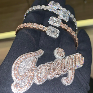 Collar con Colgante de Joyería Hip Hop, Chapado en Oro sobre Plata de Ley de 12 Quilates, con Letra Personalizada, Moissanita, Estilo Iced Out - Product Image 2