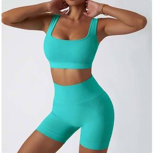 Conjuntos de Yoga de 2 Piezas de Secado Rápido, Transpirables y Ecológicos, con Cintura Elástica y Pantalones Cortos de Cintura Alta en Spandex/Nailon - Product Image 4
