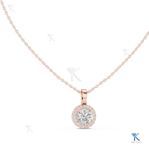 Lab Grown Diamond Classic Halo <b>Pendant</b> Necklace 14K/18K <b>Solid</b> <b>Gold</b> Luxury Women's Bridal Party Wedding Jewelry Manufacturer - Product Image 3