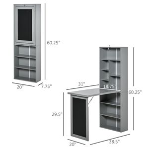 Tavolo per Laptop Multifunzione Grigio, Scrivania Pieghevole da Parete con Lavagna e Mensola Laterale per Postazione Ufficio - Product Image 3