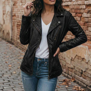 Veste en cuir de mouton pour femme, vêtement d'extérieur d'hiver, décontractée, réversible, imperméable, écologique - Product Image 5