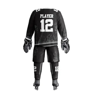 Tenues de hockey sur glace entièrement personnalisées avec impression par sublimation, service OEM ODM, ensemble 2 pièces à manches longues et shorts - Product Image 3