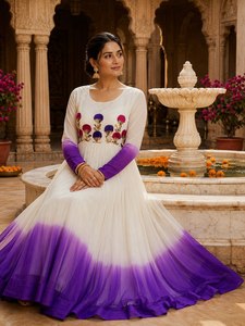 ชุดเดรส Anarkali ผ้าจอร์เจตต์ปักลายดอกไม้สำหรับผู้หญิง สไตล์อินเดีย พร้อมสวมใส่สำหรับงานปาร์ตี้ - Product Image 2