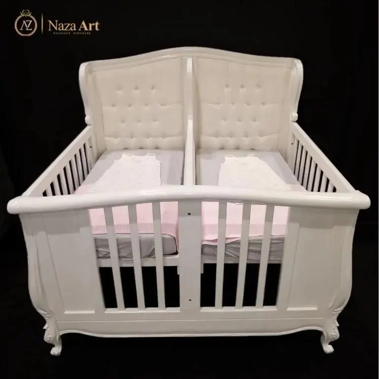 New Born Twins Baby From Solid Wood Popular Kids Cots Elegant Classical Europe Baby Cribs Furniture Best Seller High Quality