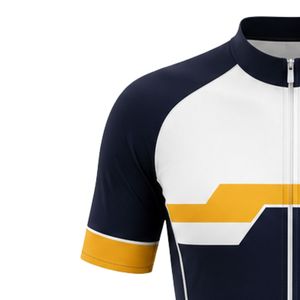 Men's Navy White Yellow Zipper Sublimation Print <b>Cycling</b> Jersey Short Sleeve Bicycle Racing Shirt Outdoor Sports Wear - Product Image 3