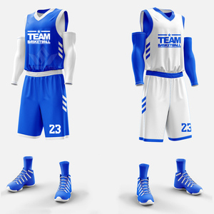 Ensemble d'uniformes de basketball réversibles personnalisés noir et bleu sarcelle, maillot sans manches, short et manchons de compression, tenue d'équipe adulte - Product Image 4