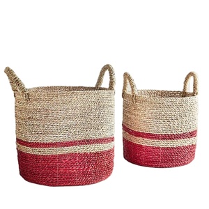 100% panier en jute écologique et sacs à boissons et bacs grand rangement paniers en jute à collectionner panier multicolore avec poignées - Product Image 1