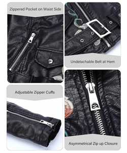 Women's Black PU <b>Leather</b> Hooded Thick <b>Winter</b> Casual Moto <b>Jacket</b> with Zipper Closure Slim Fit Regular Sleeve Turn-down Collar - Product Image 4