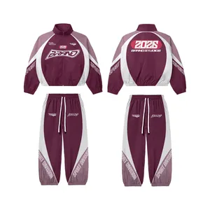 BRAND STUDIOS Maroon <b>White</b> <b>Tracksuit</b> Set Full Sleeve Zip Jacket Pants Sporty Design Color Blocking Breathable Adult Unisex - Product Image 1