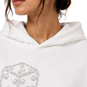Sweat-shirt oversize blanc pour femme avec motif de dés en strass, en molleton de coton premium, décontracté, streetwear d'hiver - Product Image 3