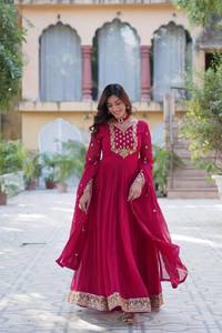 Vestido Anarkali con bordado color granate real para mujer, traje festivo étnico indio con dupatta a juego, colección para fiestas. - Product Image 4
