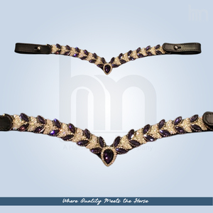 Élégante bride de cheval en cuir véritable souple avec cristaux améthyste violets, forme ondulée, fermoir à pression, cousue main, équipement équestre - Product Image 5