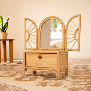 Stunning Rattan <b>Vanity</b> <b>Table</b> Artisanal Natural Wicker Dressing Desk With Mirror Boho Bedroom Furniture Perfect For Kids Room - Product Image 2