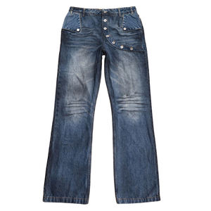 Jeans en denim tricoté taille haute pour hommes, style vintage avec effet moustaches, couleur unie, streetwear hip-hop, de haute qualité, personnalisables, vente en gros - Product Image 6