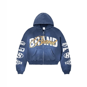 Ensemble de survêtement unisexe tendance pour l'hiver, coupe ample, style streetwear, délavé à l'acide, comprenant un sweat à capuche zippé et un pantalon de jogging, poids moyen, 2 pièces - Product Image 2