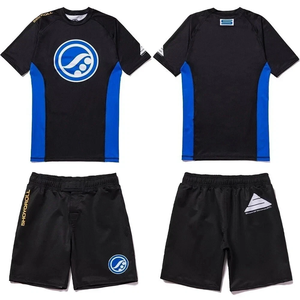 Ensemble de maillots de bain Rash Guard pour hommes, noir et bleu, respirant, manches courtes, BJJ MMA UPF 50+, kit de protection solaire - Product Image 1