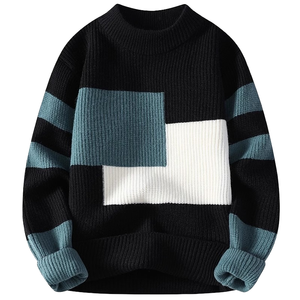 Pull en tricot pour homme d'hiver, pull tendance, patchwork, tricot jacquard, vêtements en tricot, col rond, manches longues, pull en tricot - Product Image 6