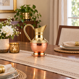 Carafe classique en cuivre pur, artisanale, lisse, pour boissons ayurvédiques, vaisselle de santé, décoration de table à manger, récipient décoratif - Product Image 3