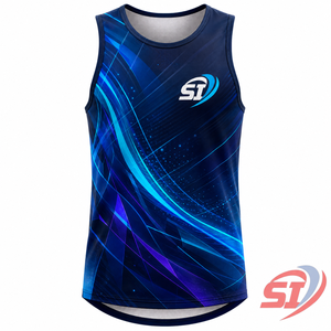 Débardeur de course personnalisé avec logo sur mesure, séchage rapide, pour marathon, sans manches, vêtement de sport, violet jade, motif arc vectoriel - Product Image 1