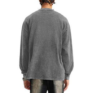 Sweat-shirts d'hiver surdimensionnés pour hommes, effet délavé, 100% coton, poids lourd 380G, haute qualité, style vintage avec appliqué, prix abordable, OEM - Product Image 4